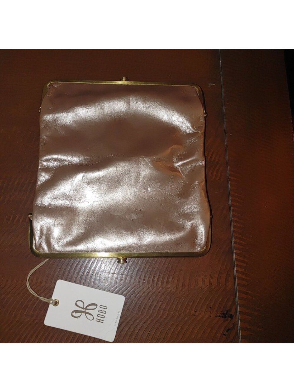Hobo Metallic Wallet Clutch Kisslock Lauren Cameo Leather Double Frame Brass - Picture 8 of 13
